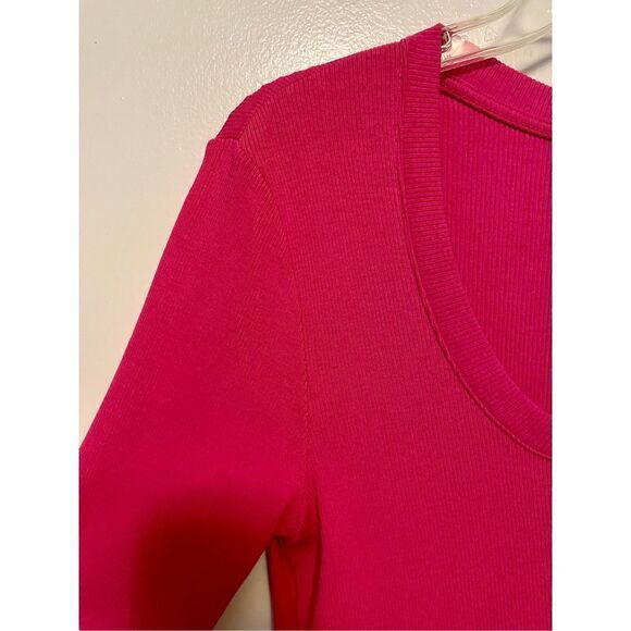 🔴 Hot pink Y2K style Ribbed Elbow-Sleeve Tee by Chicos size s - Picture 6 of 9